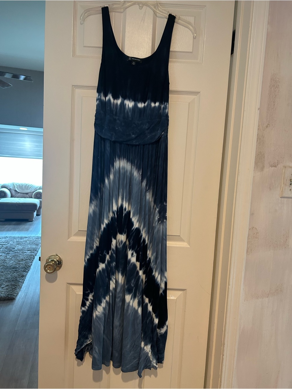 INC International Concepts Navy and White Tie-Dye Maxi Dress